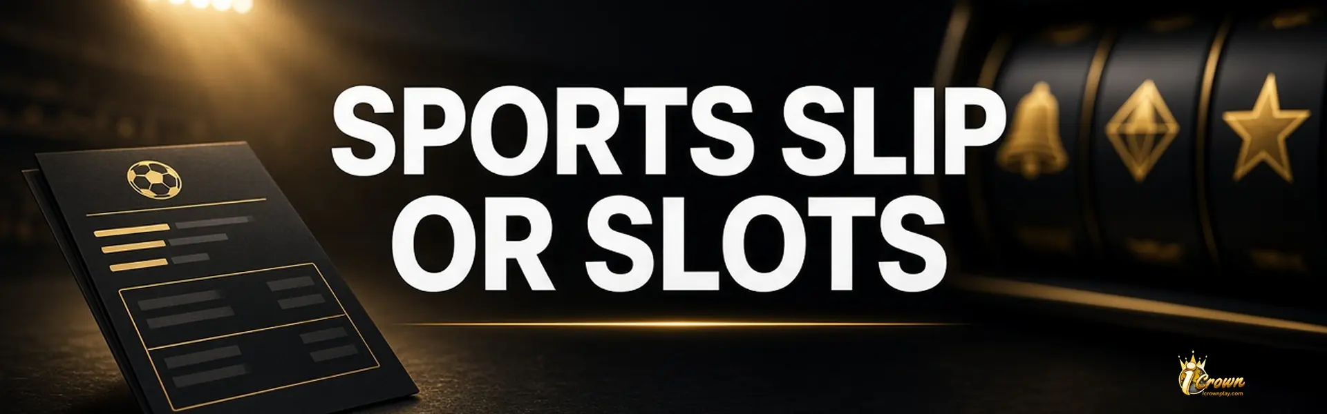 iCrown banner with a sports slip beside slot reels